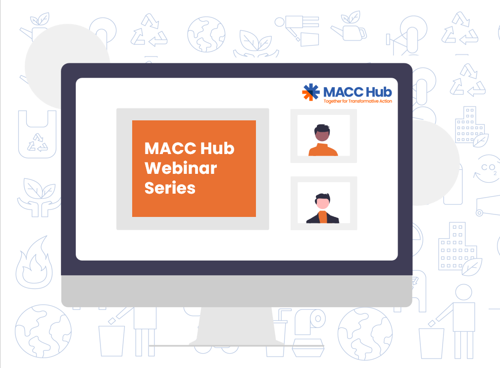 Illustration of laptop and users with 'MACC Hub Webinar Series'